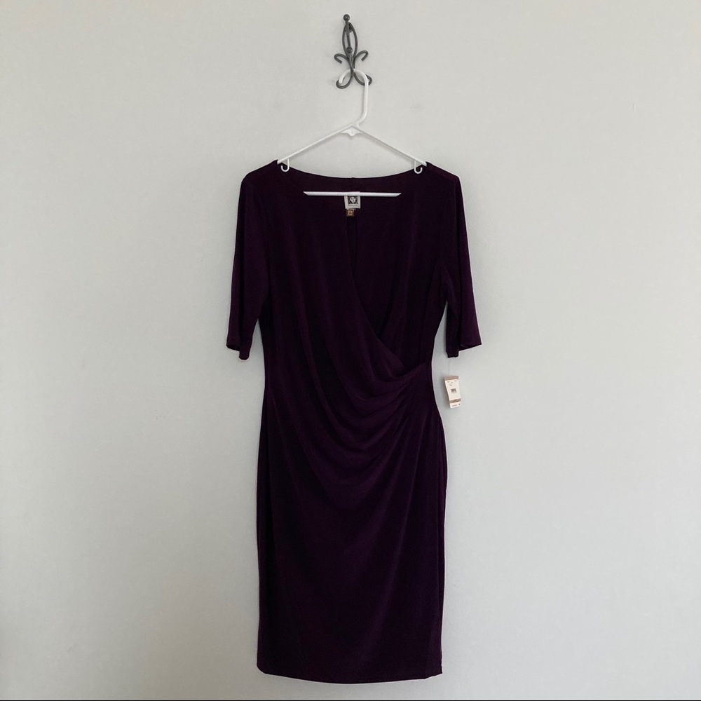Anne Klein Short Sleeve Dress Size 12 Eggplant